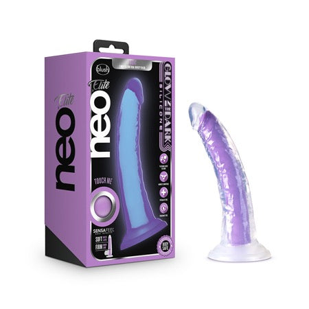 Blush Neo Elite Glow in the Dark Light 7 in. Silicone Dual-Density Dildo Neon Purple