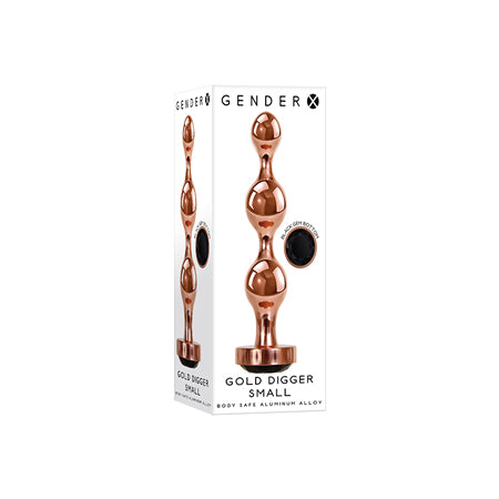 Gender X Gold Digger Rose Gold Beaded Anal Plug With Black Gemstone Base Small