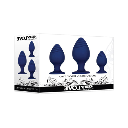 Evolved Get Your Groove On 3-Piece Silicone Anal Plug Set Blue