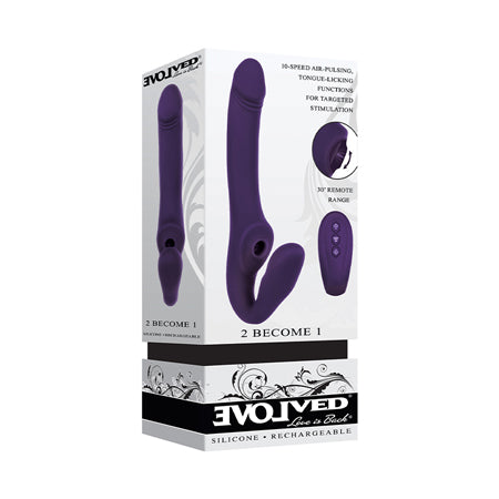 Evolved 2 Become 1 Rechargeable Remote-Controlled Silicone Strapless Strap-On With Suction Purple