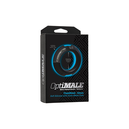 OptiMALE FlexiSteel Silicone, Metal Core Cock Ring 43 mm Black