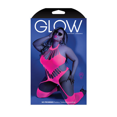 Fantasy Lingerie Glow No Promises Footless Teddy Bodystocking Neon Pink Queen Size