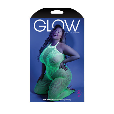 Fantasy Lingerie Glow Moonbeam Crotchless Bodystocking Green Queen Size