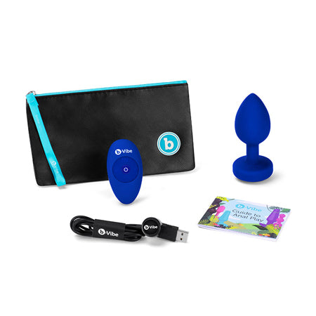 b-Vibe Vibrating Jewel Rechargeable Remote-Controlled Anal Plug with Gem Base Blue Sapphire L/XL