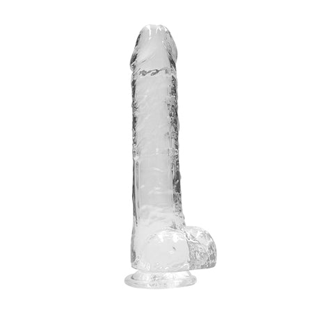 RealRock Crystal Clear Realistic 10 in. Dildo With Balls and Suction Cup Clear