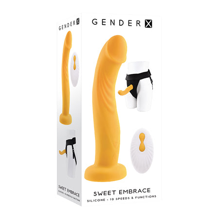 Gender X Sweet Embrace Vibrating 7 in. Dildo and Jock-Style Strap-On Harness Set Yellow/Black