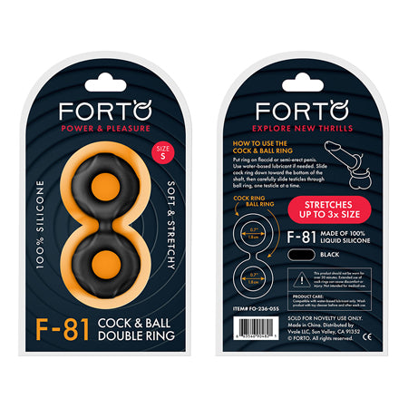 Forto F-81 Liquid Silicone Cock & Ball Double Ring Small Black