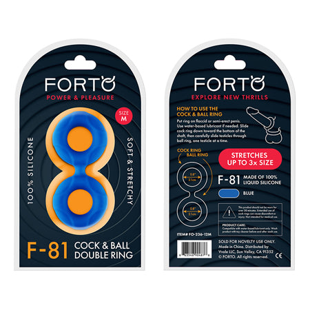 Forto F-81 Liquid Silicone Cock & Ball Double Ring Medium Blue