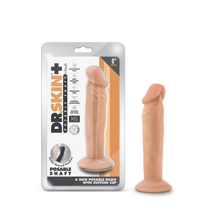 Blush Dr. Skin Plus Realistic 6 in. Triple Density Posable Dildo with Suction Cup Beige