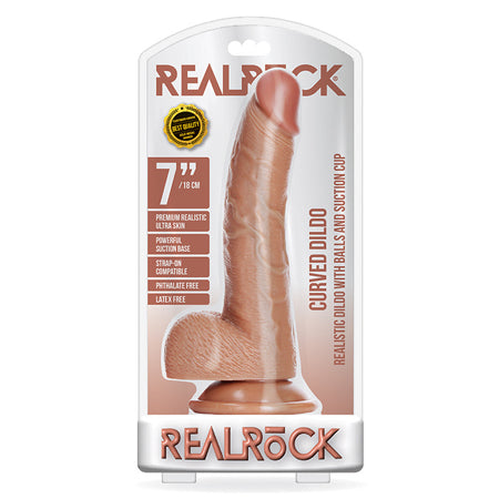 RealRock Realistic 7 in. Curved Dildo With Balls and Suction Cup Tan