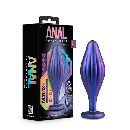 Anal Adventures Matrix Silicone Wavy Bling Plug Sapphire