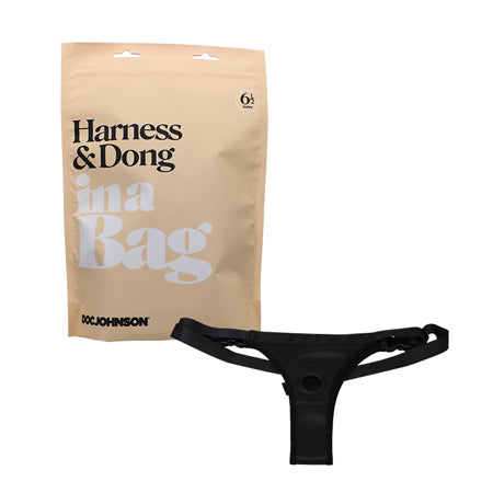 Doc Johnson Harness & Dong In A Bag Strap-On with 5.25 in. Silicone Dildo Black