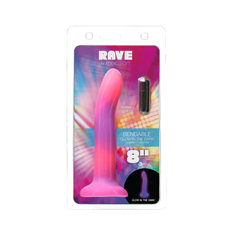 Addiction Rave Bendable 8 in. Silicone Dildo Glow in the Dark Pink Purple