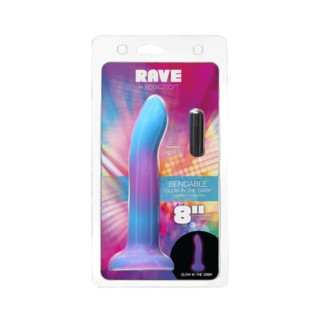 Addiction Rave Bendable 8 in. Silicone Dildo Glow in the Dark Blue Purple