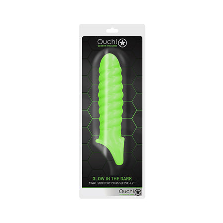 Ouch! Glow in the Dark Swirl Stretchy 6.2 in. Penis Sleeve Neon Green