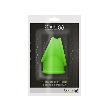 Ouch! Glow in the Dark Cockring & Ball Sling Neon Green