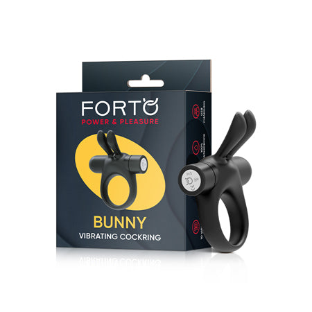 Forto Bunny Rechargeable Silicone Vibrating Cockring with Stimulating Ears Black