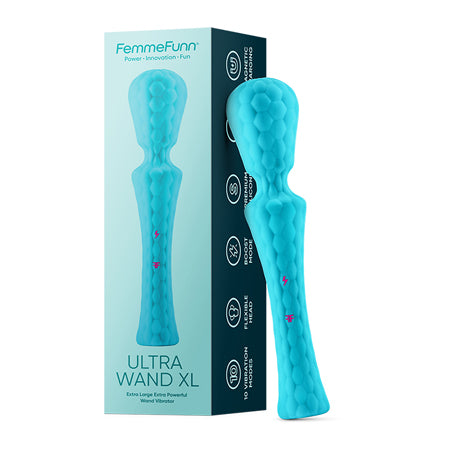 FemmeFunn Ultra Wand XL Rechargeable Flexible Textured Silicone Vibrator Turquoise