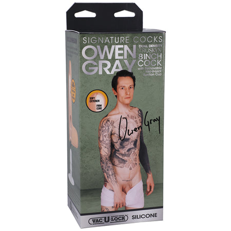 Signature Cocks Owen Gray 8 in. Dual-Density Dildo with Vac-U-Lock Suction Cup Beige