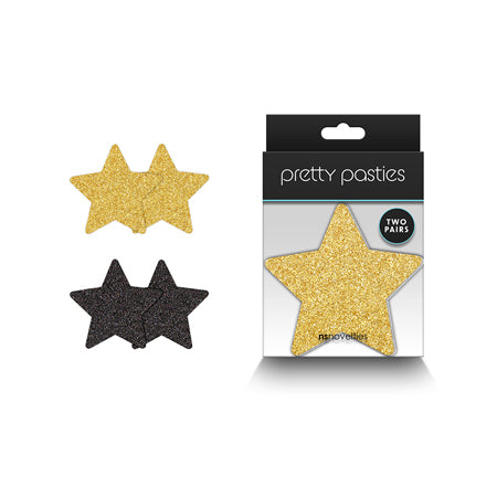 Pretty Pasties Glitter Stars Black/Gold 2 Pair