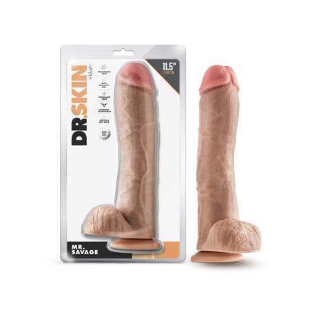 Dr. Skin Mr. Savage 11.5 in. Dildo with Balls Beige