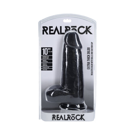 RealRock Extra Thick 10 in. Dildo with Balls Black